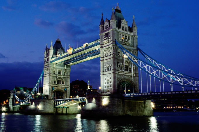 Tower Bridge and the River Thames at night - London, Greater London' England