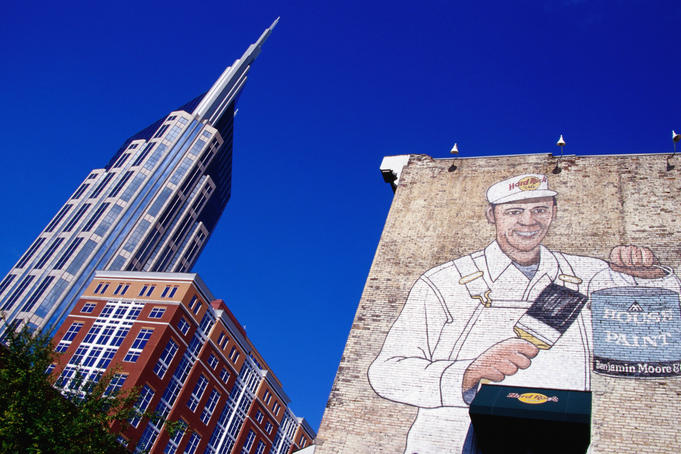 Hardrock Cafe mural, with Bell Tower in background.