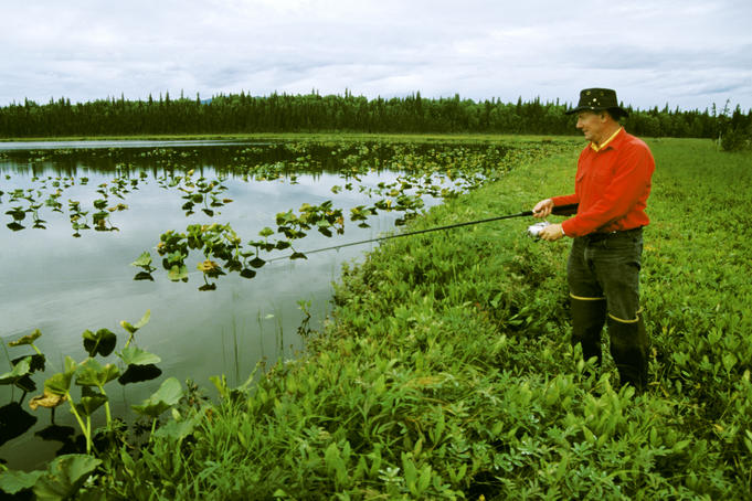 Man fishing at Trail Lake.