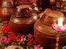 Detail of pots at Sanchon restaurant, Insadong.