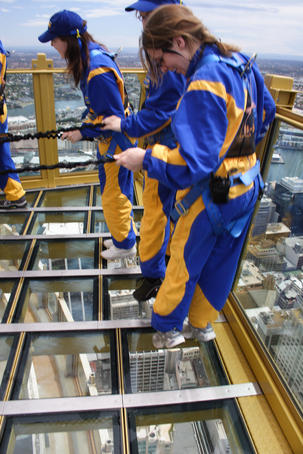 People on Skywalk platform, Sydney Tower.