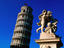 Statue and Leaning Tower of Pisa.