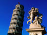 Statue and Leaning Tower of Pisa.