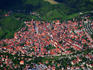 Aerial view of town and surrounding countryside.