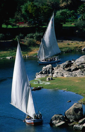Feluccas (local sailing boats) on Nile River.