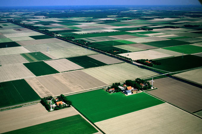 Aerial of rural fields.