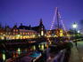 Delfshaven historic harbour at night.