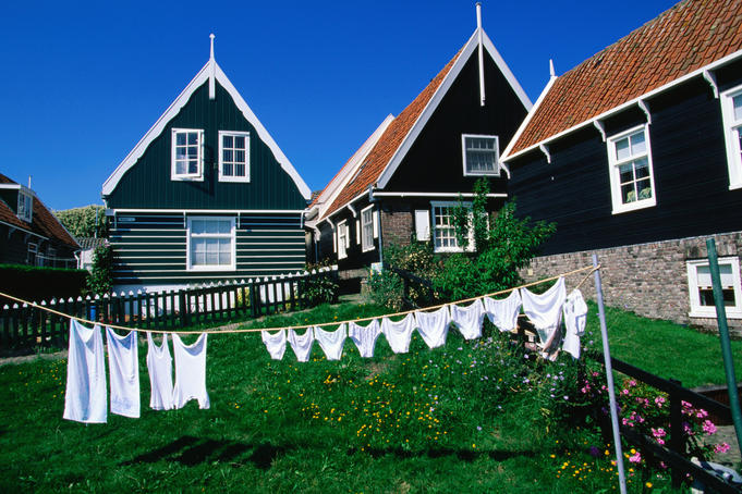 Washing drying on clothesline.