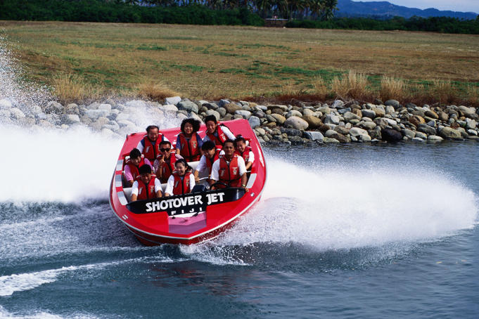 Packed jet boat, Denarau River, near Nadi.