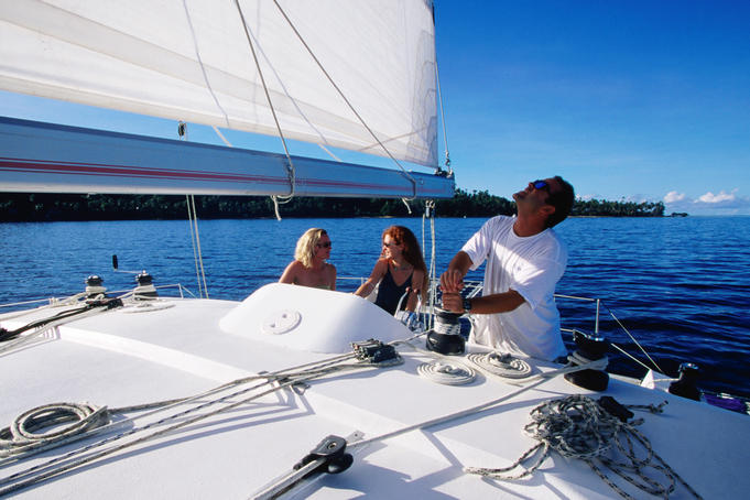 Sailing aboard Nabuk catamaran, Jean-Michel Cousteau resort, near Savusavu.
