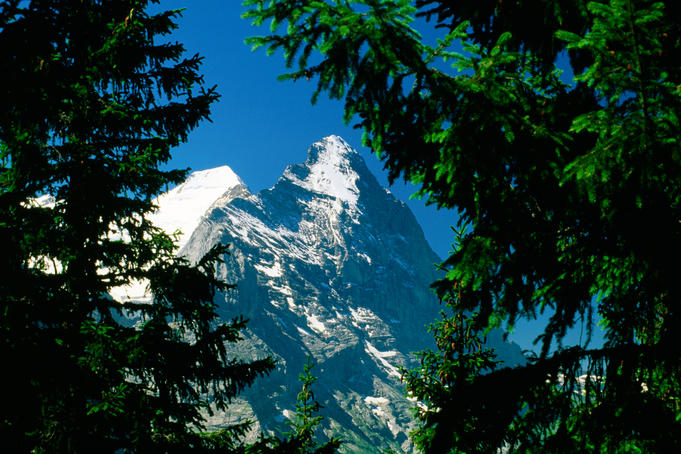 Eiger and snow-covered Monch, Grosse Scheidegg.