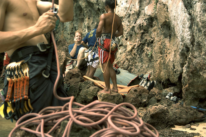 People rock-climbing at Railay.