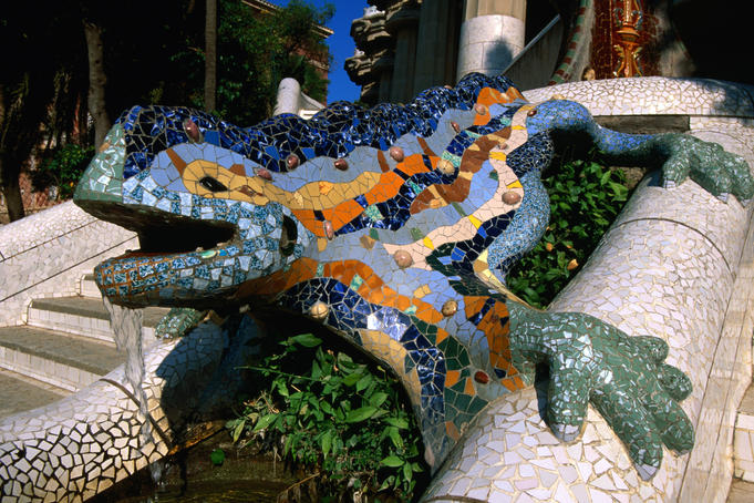 Detail of Antoni Gaudi's lizard stairway, Parc Guell.