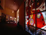 Stained glass window with aboriginal design in Araluen Gallery.