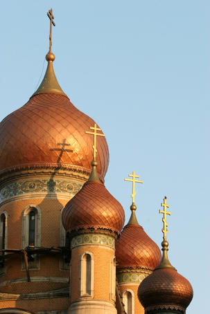 Domes with crosses on orthodox church, Biserica Studentilor.