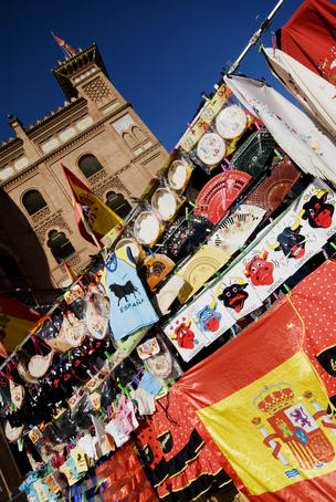 Souvenir stall that opens before the bullfight in front of the Plaza de Toros.