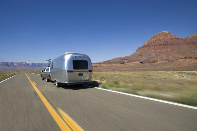 Airstream caravan on the road to Page.