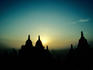 The temples of Borobudur at sunrise.