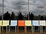 Colored chairs outside cafe, Tate Modern Gallery, Southbank.