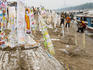 Decorated sand stupas on beach during Pi Mai Lao ( Lao New Year), Don Sai Mung Khun.