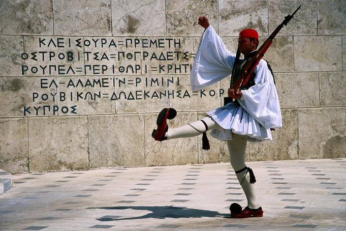 Greek guard (Evzone) at Tomb of Unknown Soldier.