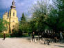 Game of chess in front of Serbian Orthodox Church.