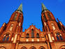 Neo-Gothic facade of Cathedral of St Michael the Archangel and St Florian, in Praga.