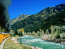 Train and Animas River, Durango and Silverton Narrow Gauge Railway.