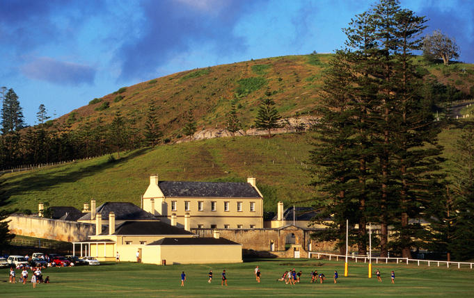 Overhead of rugby field and Government House, Kingston.