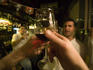 Toasting with red wine at Osteria Da Marino