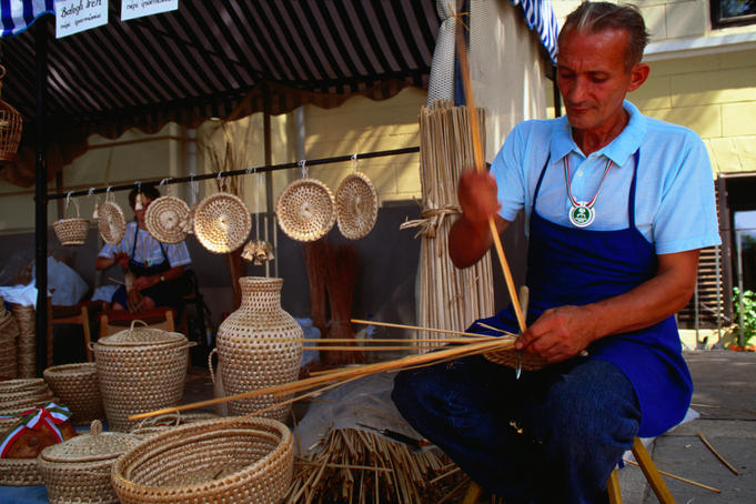 Making baskets at the craft festival in Buda Castle, Buda district - Budapest, Pest
