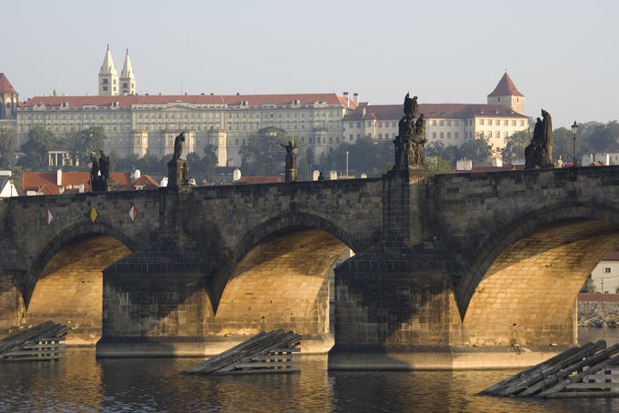 Charles Bridge, (Karlov most) over Vltava River.
