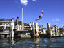 Jumping of wharf Horderns Beach, Port Hacking.