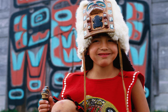 Portrait of young Chilkat Indian dancer.