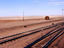 Train tracks and barren countryside, Mongolia