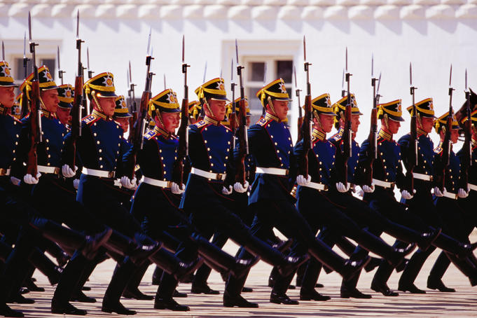 Military parade in Cathedral Square in the Kremlin.