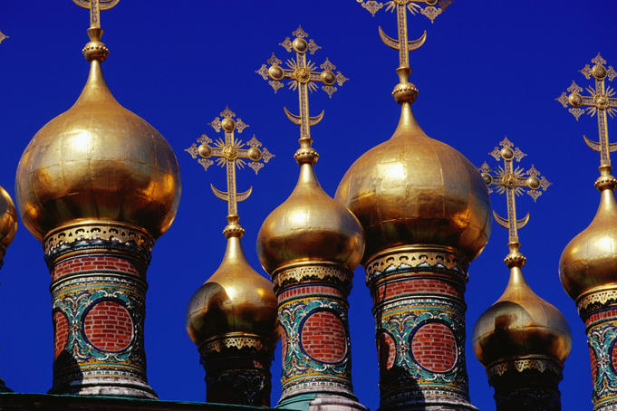 Helmet domes on church in the Kremlin.