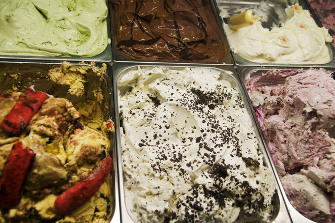 Ice cream on display in gelateria.