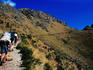 Trekking up Warmiwanusca Pass on day two of Inca Trail trek to Machu Picchu.