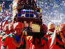 Chariot of Sun King at ancient Incan Inti Raymi festival at Sacsayhuaman, above Cuzco.