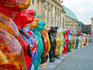 Hand-painted Buddy Bears from around the world circle Bebelplatz, where once the Nazis held book burnings.