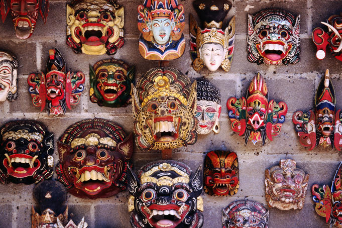 Wood carved Topeng masks.