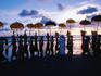 Melasti ceremony on Kuta Beach celebrating Balinese New Year.
