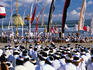 Melasti ceremony on Kuta Beach celebrating Balinese New Year.