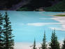 Dirty glaciel melt feeds into turquoise waters of Lake Louise.