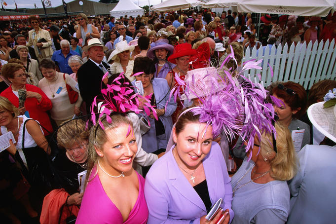 Women in fancy hats at Galway Races.