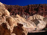 Hikers in Golden Canyon, Red Cathedral in distance.