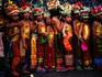 Rejeng dancers squeezing into postion.