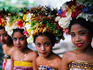 Portrait of Rejang dancers at temple anniversary.