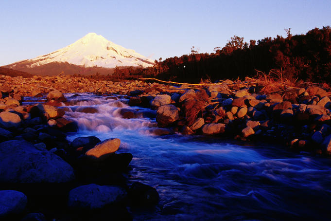 Sunset on the western side of Mount Taranaki.